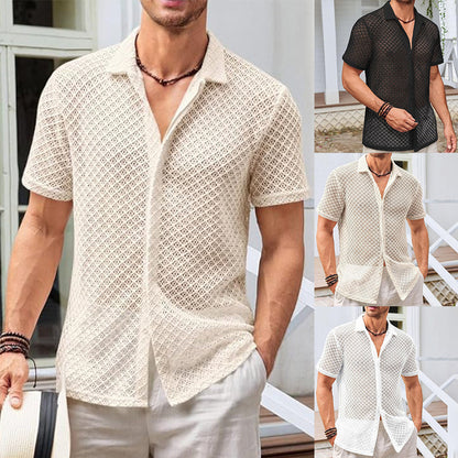 Short Sleeve Mesh Polo Collar Shirt