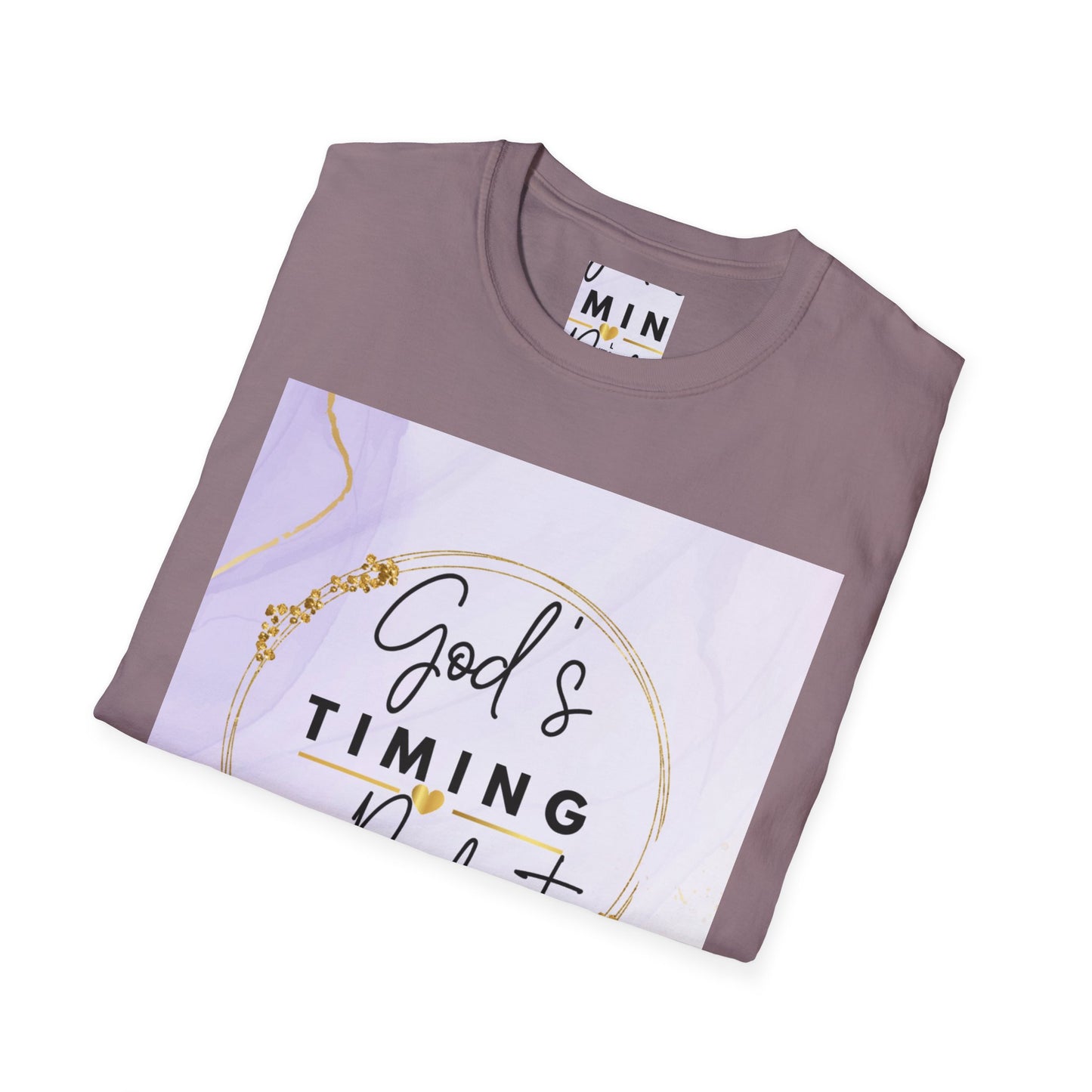 Inspirational Unisex Softstyle T-Shirt - "God’s Timing is Perfect"