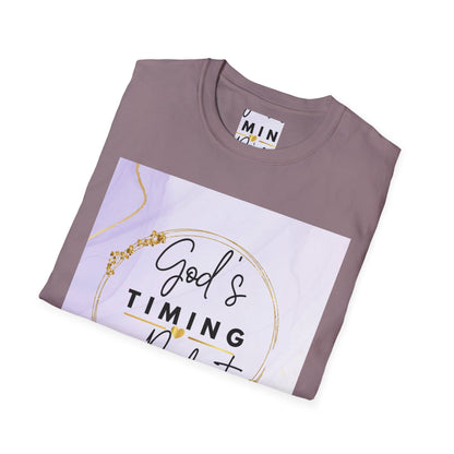 Inspirational Unisex Softstyle T-Shirt - "God’s Timing is Perfect"