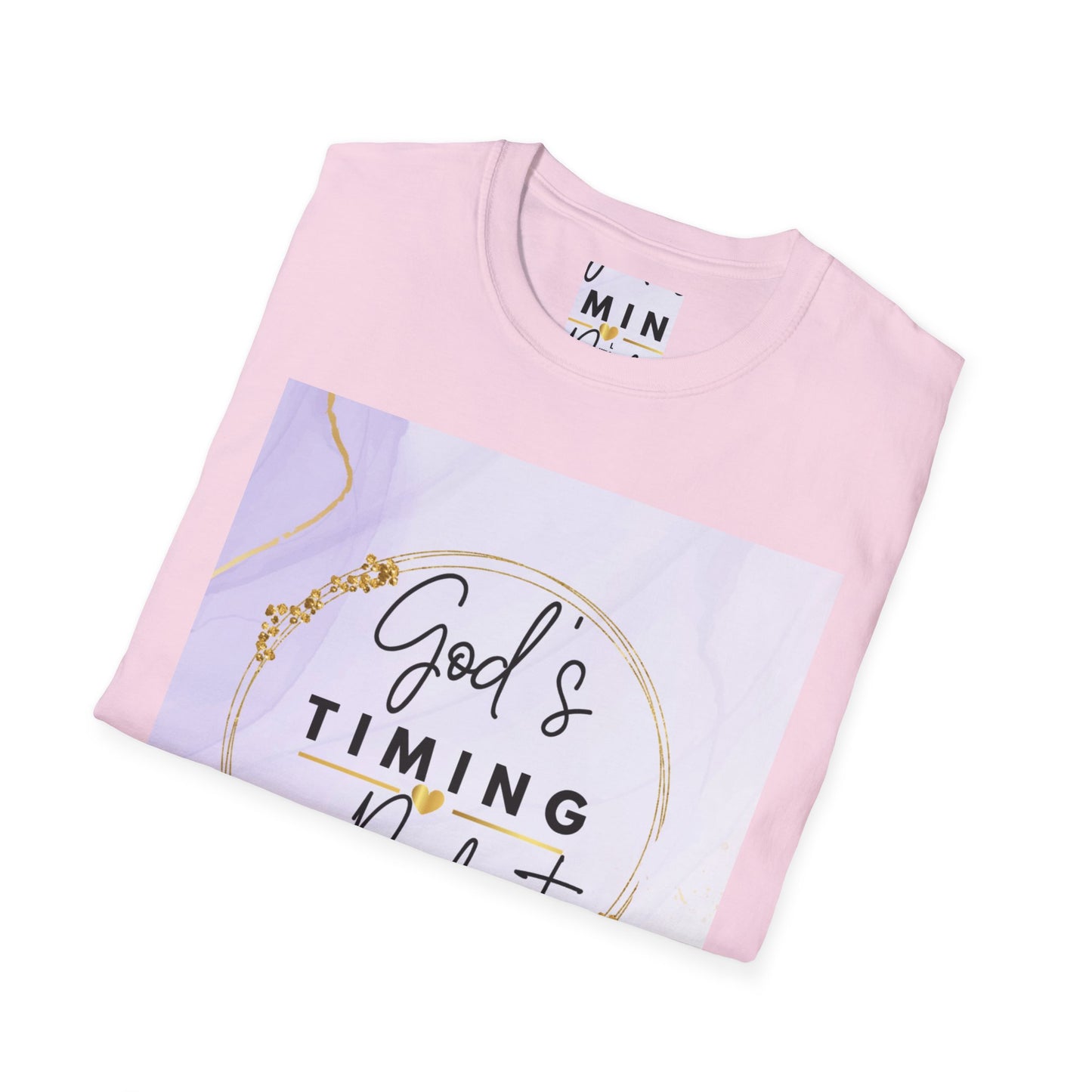 Inspirational Unisex Softstyle T-Shirt - "God’s Timing is Perfect"