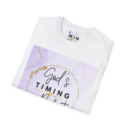 Inspirational Unisex Softstyle T-Shirt - "God’s Timing is Perfect"