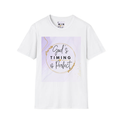 Inspirational Unisex Softstyle T-Shirt - "God’s Timing is Perfect"