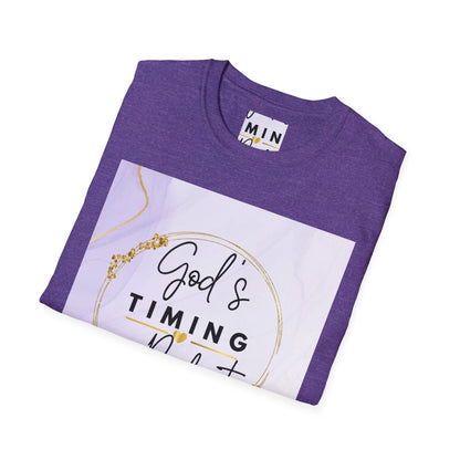 Inspirational Unisex Softstyle T-Shirt - "God’s Timing is Perfect"