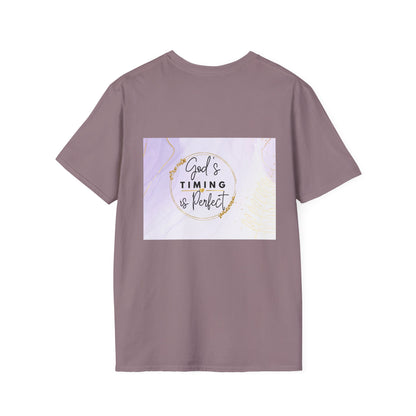 Inspirational Unisex Softstyle T-Shirt - "God’s Timing is Perfect"