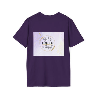 Inspirational Unisex Softstyle T-Shirt - "God’s Timing is Perfect"