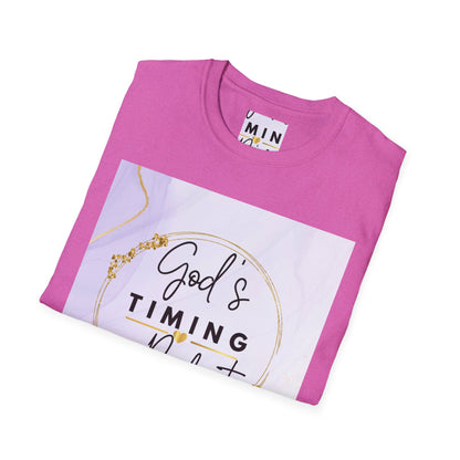 Inspirational Unisex Softstyle T-Shirt - "God’s Timing is Perfect"