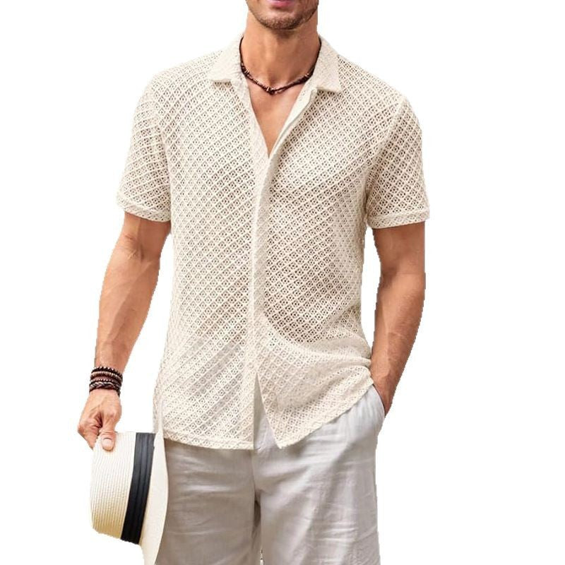 Short Sleeve Mesh Polo Collar Shirt