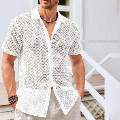 Short Sleeve Mesh Polo Collar Shirt