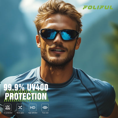 Foliful 3 Pack Polarized Sports Sunglasses for Men, Mens Sunglasses Wrap Around UV400 Protection for Cycling Fishing Driving