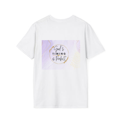 Inspirational Unisex Softstyle T-Shirt - "God’s Timing is Perfect"