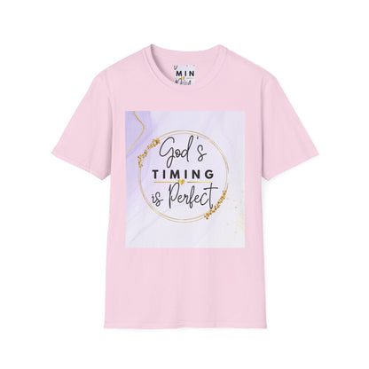 Inspirational Unisex Softstyle T-Shirt - "God’s Timing is Perfect"