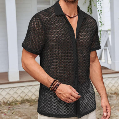 Short Sleeve Mesh Polo Collar Shirt