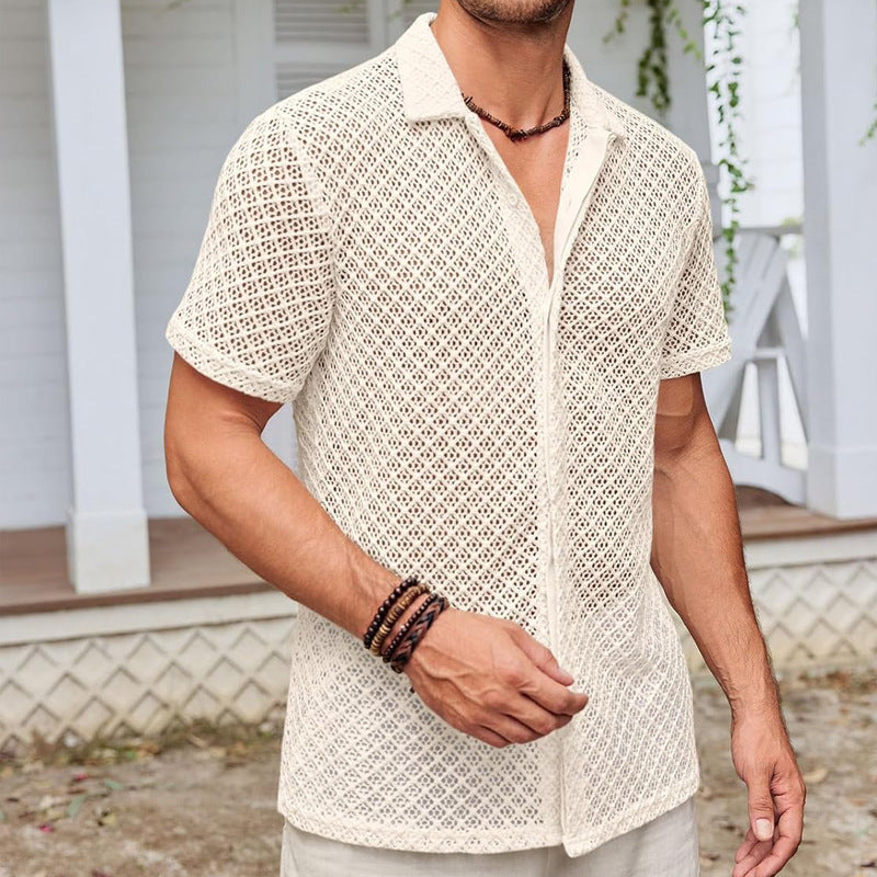 Short Sleeve Mesh Polo Collar Shirt